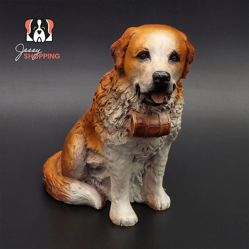 Wunderschöne Bernhardiner-Statue mit einem Fass um den Hals