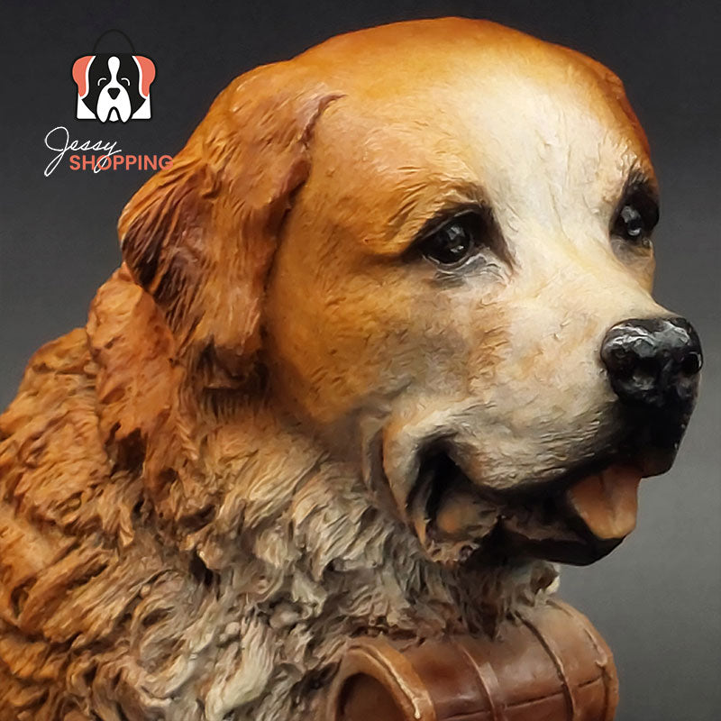 Wunderschöne Bernhardiner-Statue mit einem Fass um den Hals