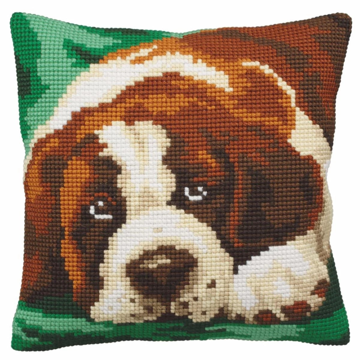 Coussin au point de croix St. Bernard "Bernie" motif de broderie
