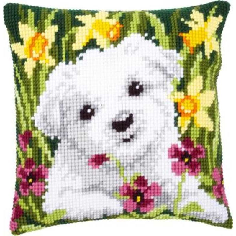 Kruissteekkussen kit Malthezer "Westie in narcissen" PN-0147569