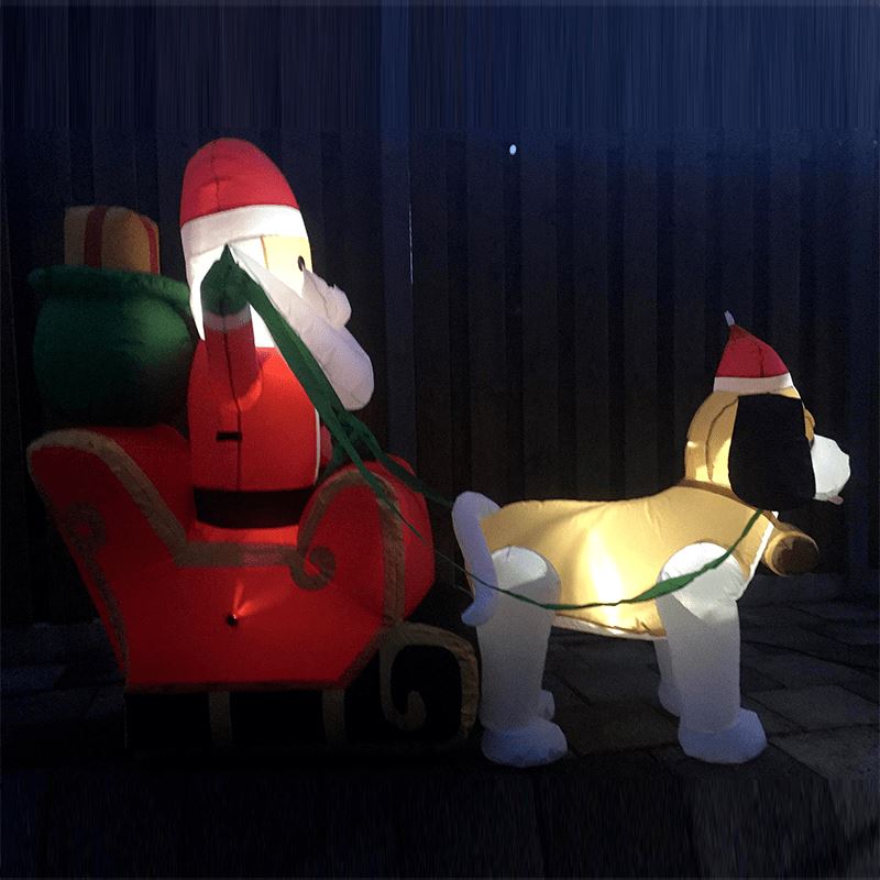 Opblaasbare Sint Bernard met Kerstman en slee Jessy Shopping