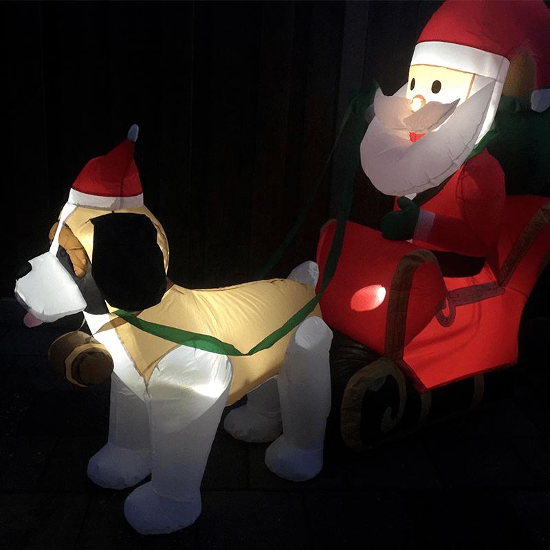 Opblaasbare Sint Bernard met Kerstman en slee Jessy Shopping