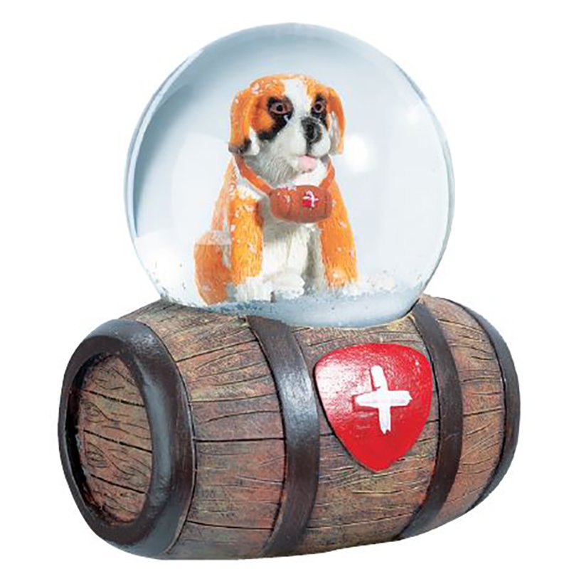Snow globe Saint Bernard on barrel