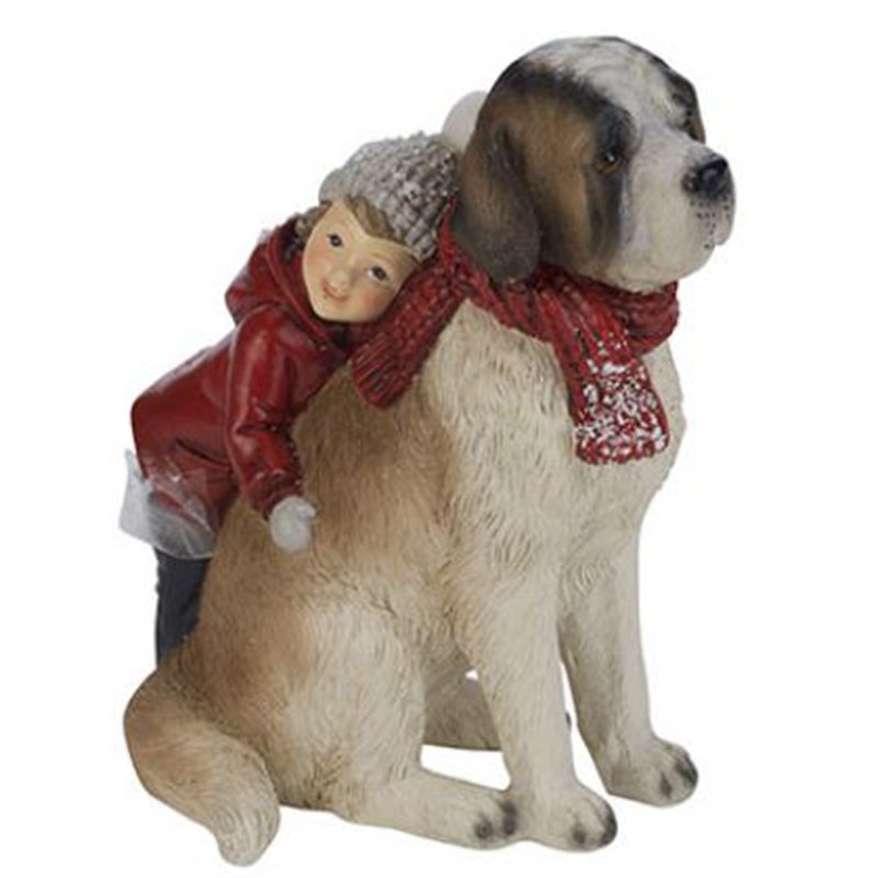 Resin Sint Bernard beeldje met kind op de rug