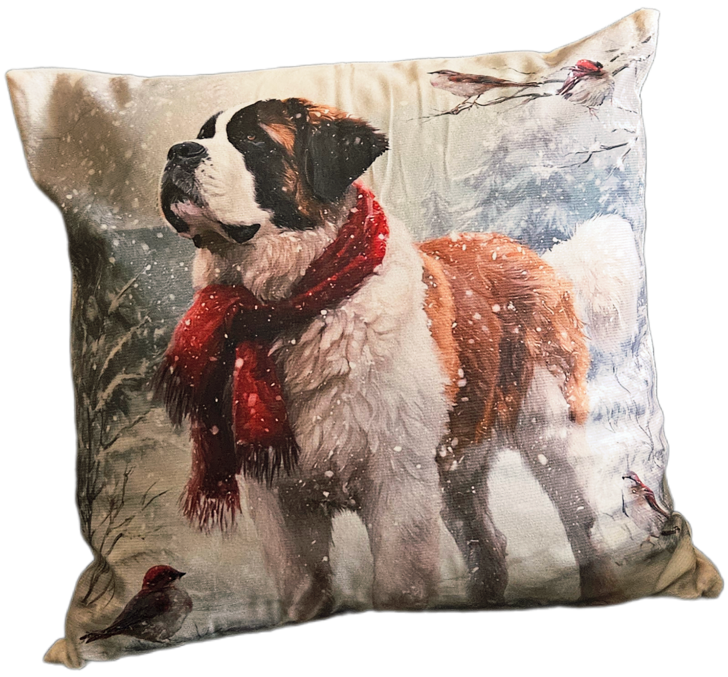 Housse de coussin Saint Bernard dans la neige