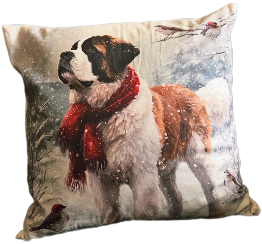 Housse de coussin Saint Bernard dans la neige