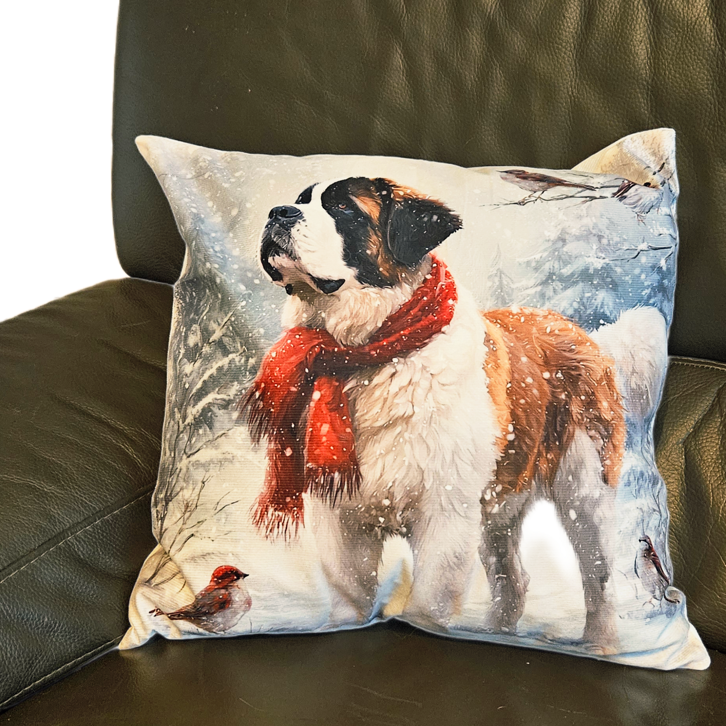 Housse de coussin Saint Bernard dans la neige