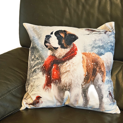 Housse de coussin Saint Bernard dans la neige