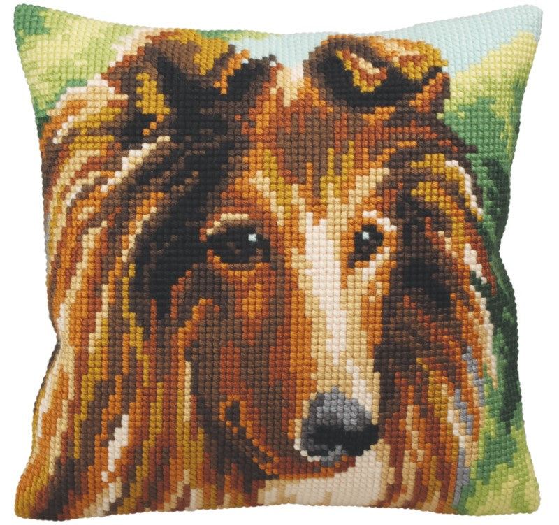 Cross-stitch cushion Scottish Collie "Lassie" embroidery pattern