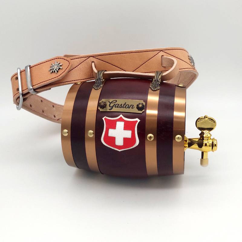 Sint Bernard tonnetje met edelweiss lederen halsband
